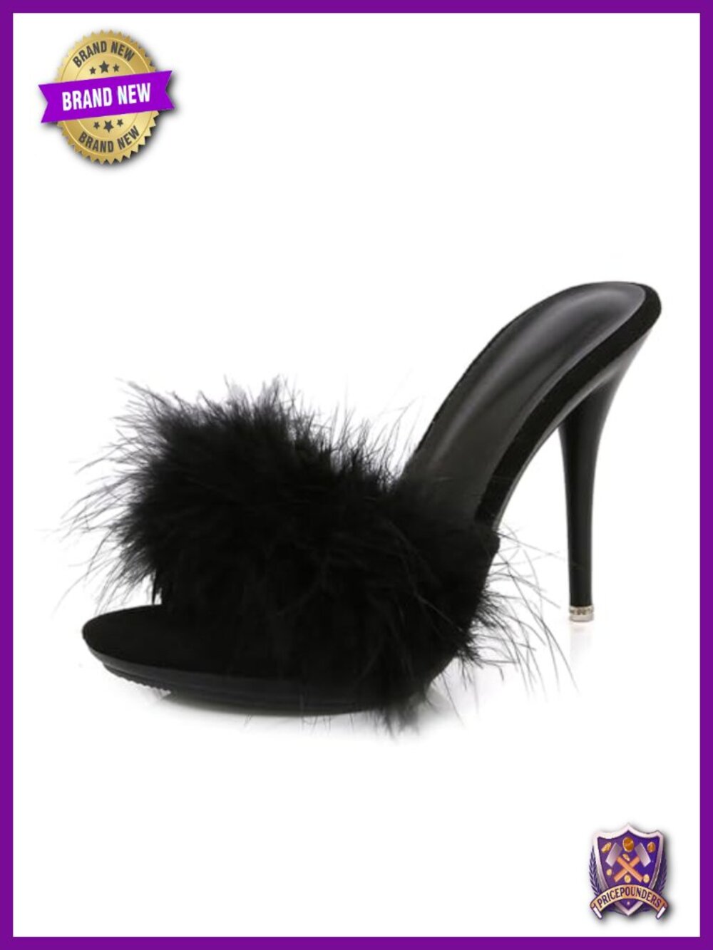 Feather Stiletto Prom Sandals Round Toe Fluffy High Heels Slip On Party Mules